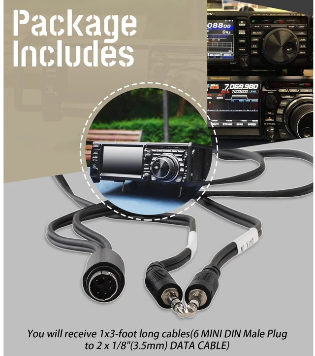 Alt view image 6 of 7 - 6-Pin Mini-DIN Male Plug to Dual 1/8" (3.5mm) Male Connector,3FT | Fit for YAESU FT-991,FT-891,FT-857,FT-897,FT-450,FT-900 with 6-pin Mini-DIN DATA port,For Digital Mode FT8/FT4/JT65/PSK Audio