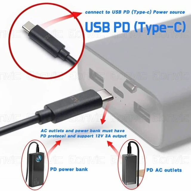 Alt view image 2 of 3 - Eonvic Power Cable for Atomos Ninja V Zwo ASI Cooled Cameras PD USB 3.1 Type C to Locking DC Power Jack 30cm