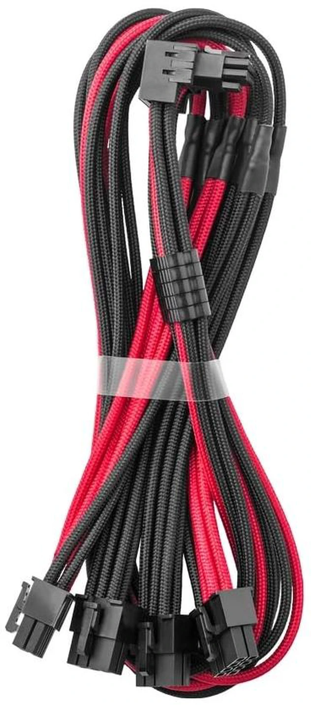 Main image of Pro ModFlex Sleeved 12V-2x6 PCIe Cable for EVGA(Blk+Red,4x8p,90°A) | Paracord E-Series. 16-pin to Quad 8-pin, 60cm. 12V-2x6 StealthSense connector. Fits EVGA, Super Flower PSUs.