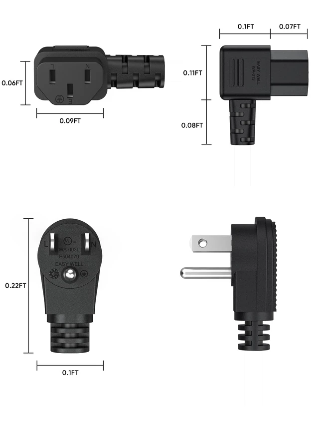 Alt view image 2 of 7 - 3 Prong AC Power Cord,3-Pack 3FT Power Cord C13 to NEMA 5-15P | 18 AWG Universal Power Cord,NEMA 5-15P Angle Type to IEC320 C13 Angle Type Cable, Black PVC,0.9M