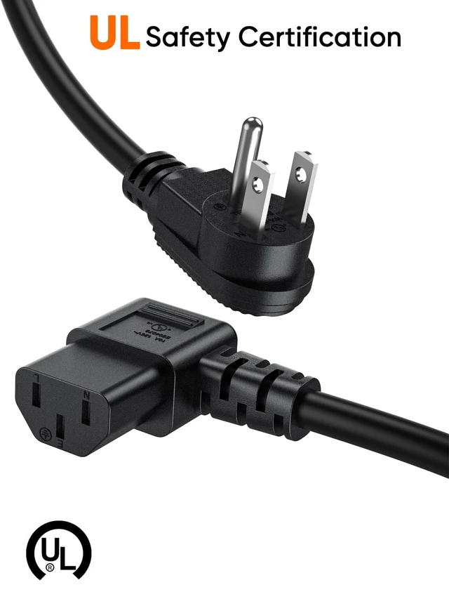 Alt view image 4 of 7 - 3 Prong AC Power Cord,3-Pack 3FT Power Cord C13 to NEMA 5-15P | 18 AWG Universal Power Cord,NEMA 5-15P Angle Type to IEC320 C13 Angle Type Cable, Black PVC,0.9M