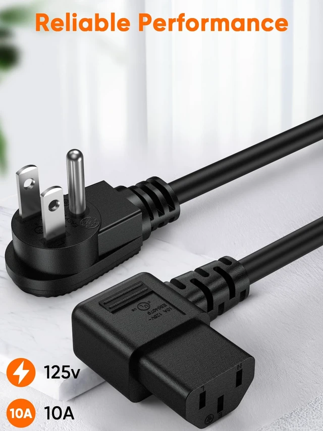 Alt view image 5 of 7 - 3 Prong AC Power Cord,3-Pack 3FT Power Cord C13 to NEMA 5-15P | 18 AWG Universal Power Cord,NEMA 5-15P Angle Type to IEC320 C13 Angle Type Cable, Black PVC,0.9M
