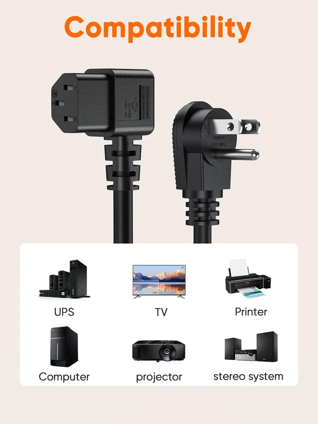 Alt view image 6 of 7 - 3 Prong AC Power Cord,3-Pack 3FT Power Cord C13 to NEMA 5-15P | 18 AWG Universal Power Cord,NEMA 5-15P Angle Type to IEC320 C13 Angle Type Cable, Black PVC,0.9M