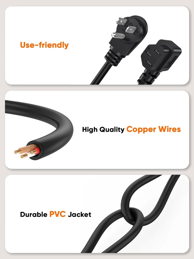 Alt view image 7 of 7 - 3 Prong AC Power Cord,3-Pack 3FT Power Cord C13 to NEMA 5-15P | 18 AWG Universal Power Cord,NEMA 5-15P Angle Type to IEC320 C13 Angle Type Cable, Black PVC,0.9M