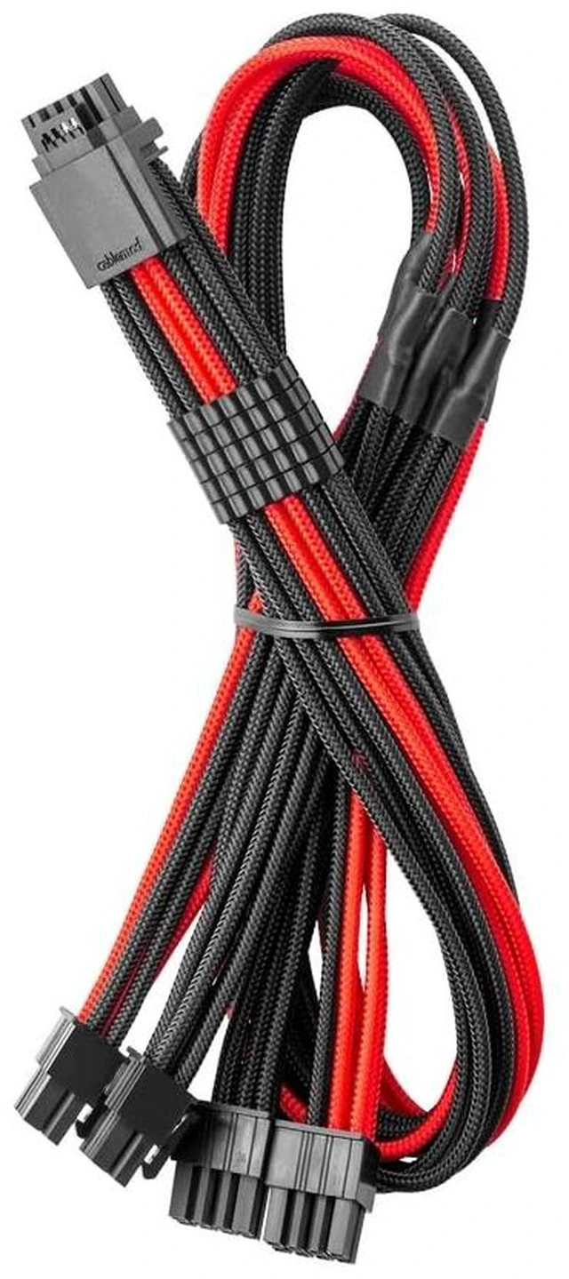 Main image of Pro ModMesh 12V-2x6 PCIe Cable for Corsair Type 4 (Blk+Red, 4x8p) | Nylon C-Series. 16-pin to Quad 8-pin, 60cm. 12V-2x6 StealthSense connector. Fits Corsair Type 3 and Type 4 PSUs.