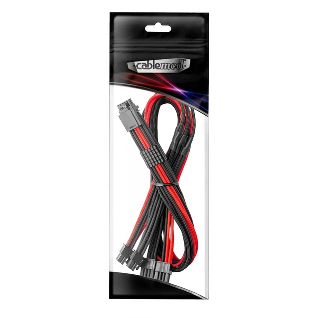 Alt view image 3 of 3 - Pro ModMesh 12V-2x6 PCIe Cable for Corsair Type 4 (Blk+Red, 4x8p) | Nylon C-Series. 16-pin to Quad 8-pin, 60cm. 12V-2x6 StealthSense connector. Fits Corsair Type 3 and Type 4 PSUs.