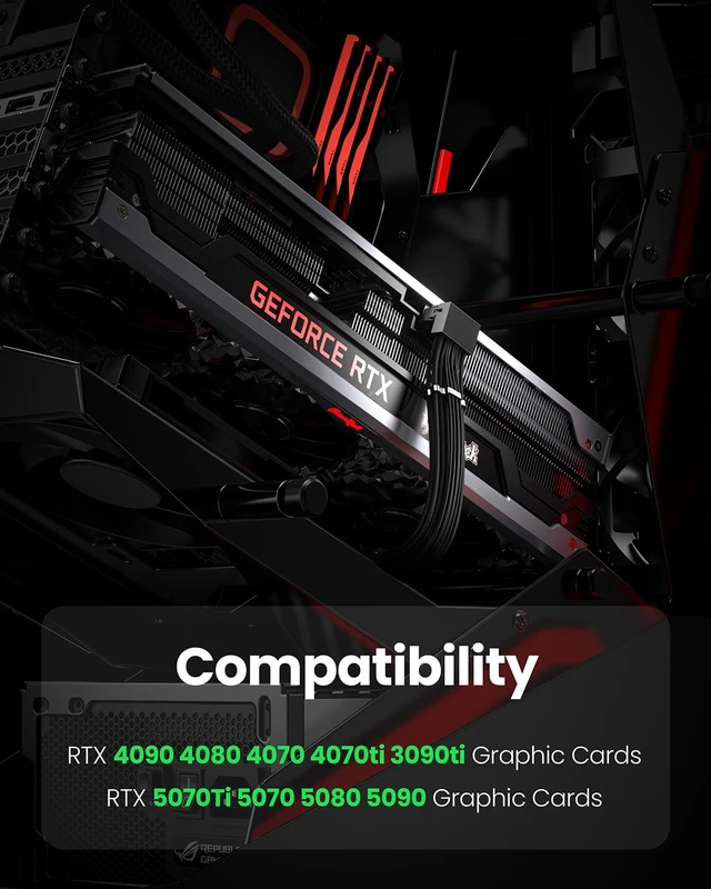 Alt view image 5 of 7 - PCIE 5.0/5.1 16pin GPU Extension Cable, Type A, Black | 90 Degree, 12V-2x6/12VHPWR Adapter, 600W, (12+4)pin Male to Female Extender, For RTX 5070 Ti 5090 5080 4090 4070Ti 4080