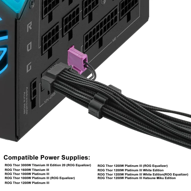 Alt view image 4 of 6 - 12VHPWR+2P to 12+4Pin Power Cable for ASUS ROG Thor III power supplies | 16AWG+24AWG tinned copper textured wire, 27.56in length, perfect for ROG Thor III series power supplies.