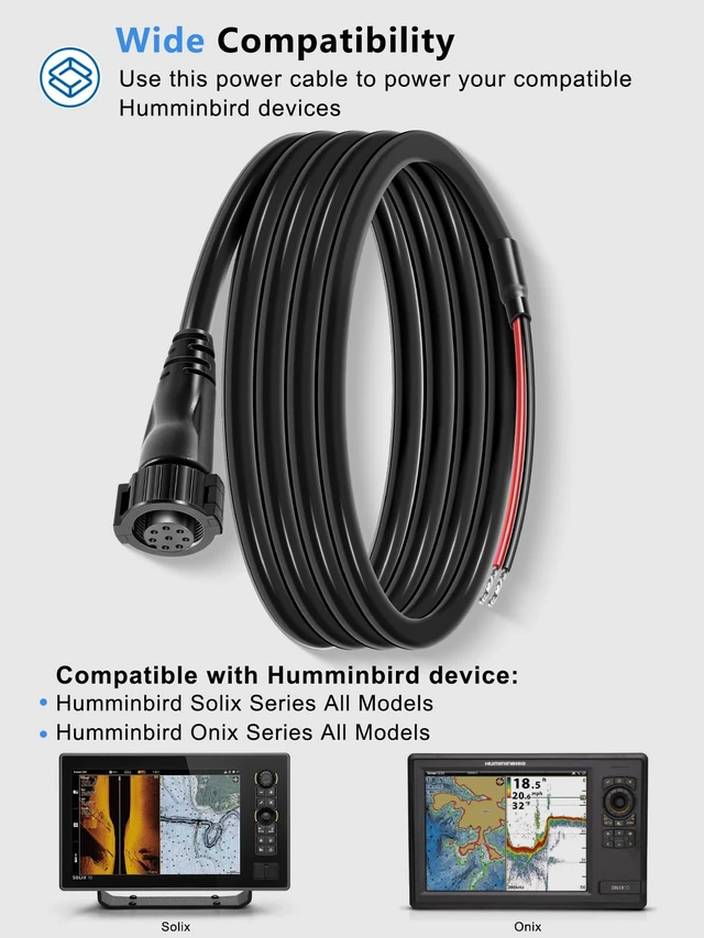 Alt view image 3 of 7 - 720085-1 Power Cable 6 Feet, PC12 Power Cord 8-Pin for Solix, Onix | Compatible with Humminbird Solix and Onix Series All Models