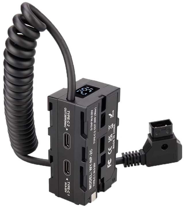 Main image of Fotga Coiled D-tap Power Cable to Double-Side NP-F Dummy Battery of NP-F550 F750 960 NP-970 Battery for Synchronous Power Atomos Ninja Shinobi Monitor Video Transmitter LED Light,USB Type-C PD in Out