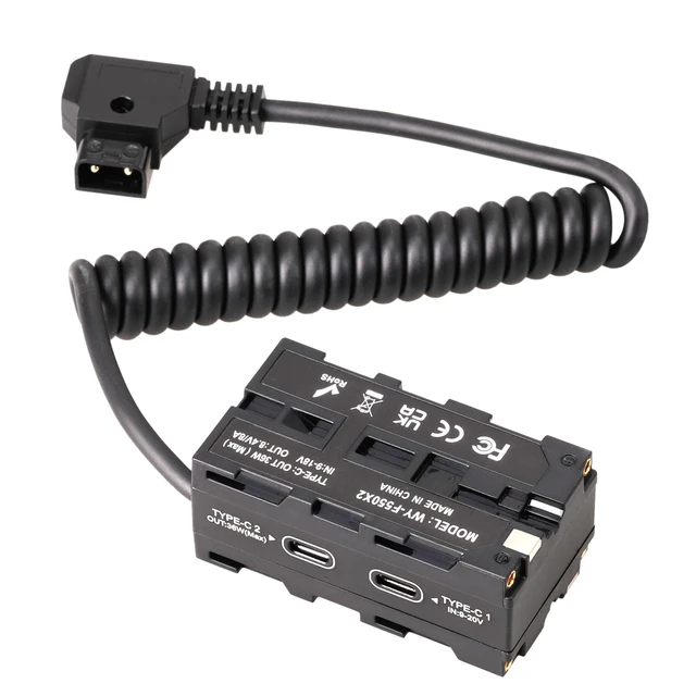 Alt view image 2 of 7 - Fotga Coiled D-tap Power Cable to Double-Side NP-F Dummy Battery of NP-F550 F750 960 NP-970 Battery for Synchronous Power Atomos Ninja Shinobi Monitor Video Transmitter LED Light,USB Type-C PD in Out