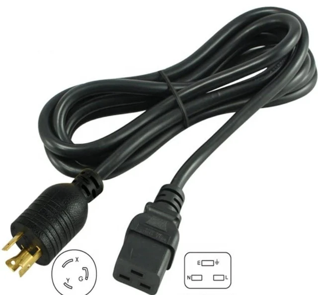 Alt view image 3 of 5 - Heavy-Duty Power Cord NEMA L6-20P to C19 for PDU and UPS 10ft/3m, 20A, 250V, 12AWG, IEC-320-C19 to NEMA L6-20P Power Cable, UL Listed