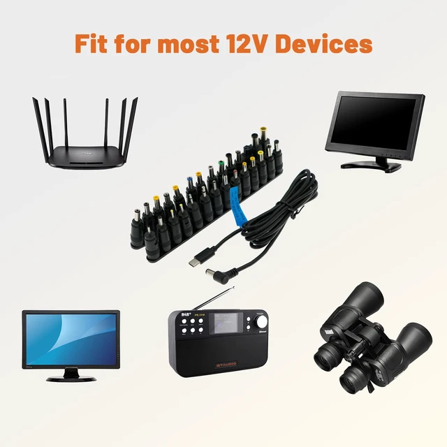 Alt view image 7 of 7 - 28Pcs Universal Power Adapter Kits 12V PD USB C Type C to DC Power Cable for PD Power Bank for KiPRO LCD Monitors 12V Devices, 70.8inches/1.8m