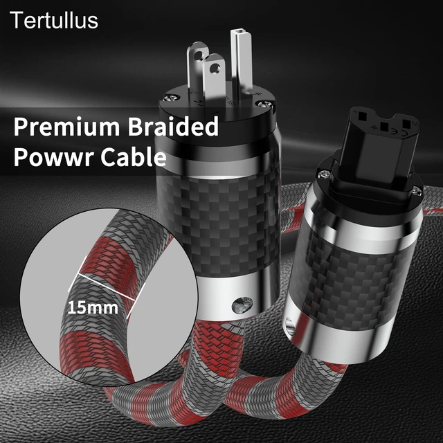 Alt view image 3 of 7 - Audiophile HiFi Power Cord 5N OFC AC Main US Power Supply Cable with Carbon Fiber Plug IEC320-C15 Female Connector 125V/15A,for Speaker, Subwoofer, Turntable, Amp, Dac (1M/3.28ft)