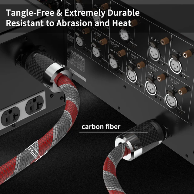 Alt view image 7 of 7 - Audiophile HiFi Power Cord 5N OFC AC Main US Power Supply Cable with Carbon Fiber Plug IEC320-C15 Female Connector 125V/15A,for Speaker, Subwoofer, Turntable, Amp, Dac (1M/3.28ft)