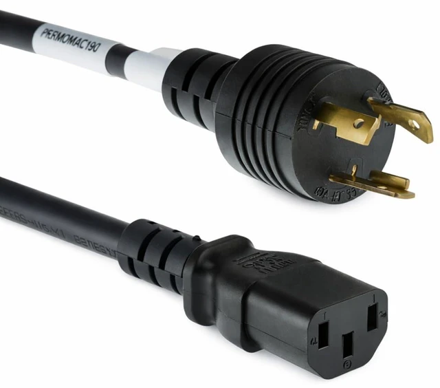 Main image of L6-20P to C13 Locking Power Cord, 15 ft, 14 AWG, 15A/250V | Heavy Duty 14 AWG AC Power Cord, 15A/250V, with Black SJT Jacket and L6-20P to C13 Connectors