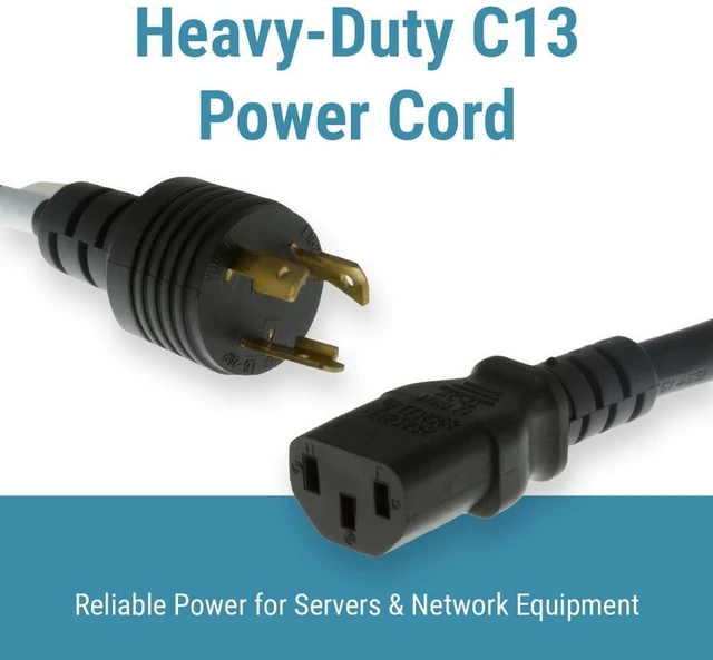 Alt view image 2 of 7 - L6-20P to C13 Locking Power Cord, 15 ft, 14 AWG, 15A/250V | Heavy Duty 14 AWG AC Power Cord, 15A/250V, with Black SJT Jacket and L6-20P to C13 Connectors