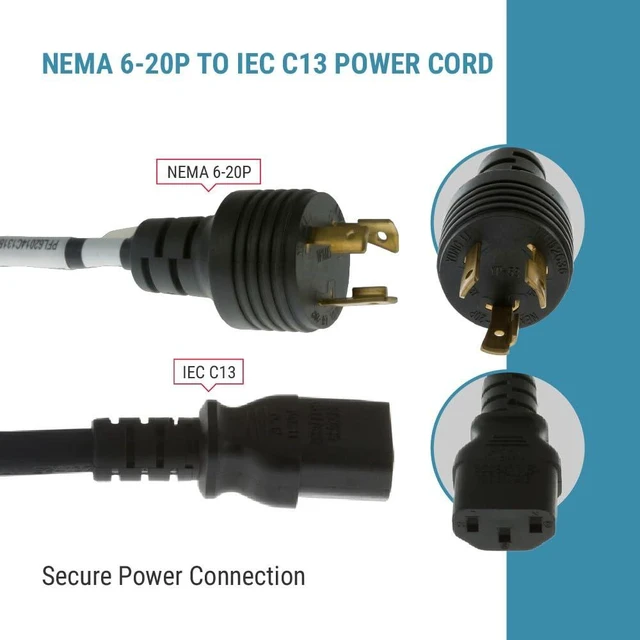 Alt view image 4 of 7 - L6-20P to C13 Locking Power Cord, 15 ft, 14 AWG, 15A/250V | Heavy Duty 14 AWG AC Power Cord, 15A/250V, with Black SJT Jacket and L6-20P to C13 Connectors