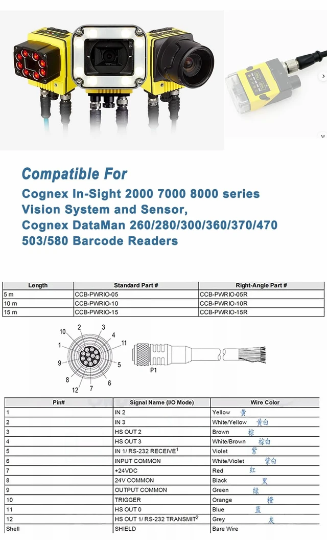 Alt view image 5 of 5 - M12 12 pin A-Code Female Connector Single Ended Power/IO Cable for COGNEX in-Sight 2000 7000 8000 Series Version systerm DataMan 260 Reader