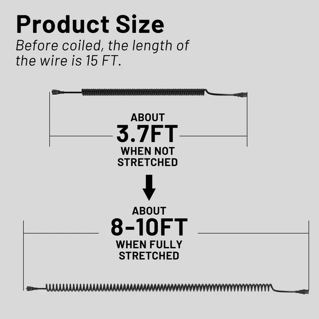 Alt view image 6 of 7 - Universal 15ft Power Coiled Cord, 3-Prong Pure Copper ETL, Black | 13A 125V,16AWG NEMA 5-15P to C13 Universal TV Power Spring Cable for Computer, PC, Desktop, Printer, Scanner ,radio Black(S)