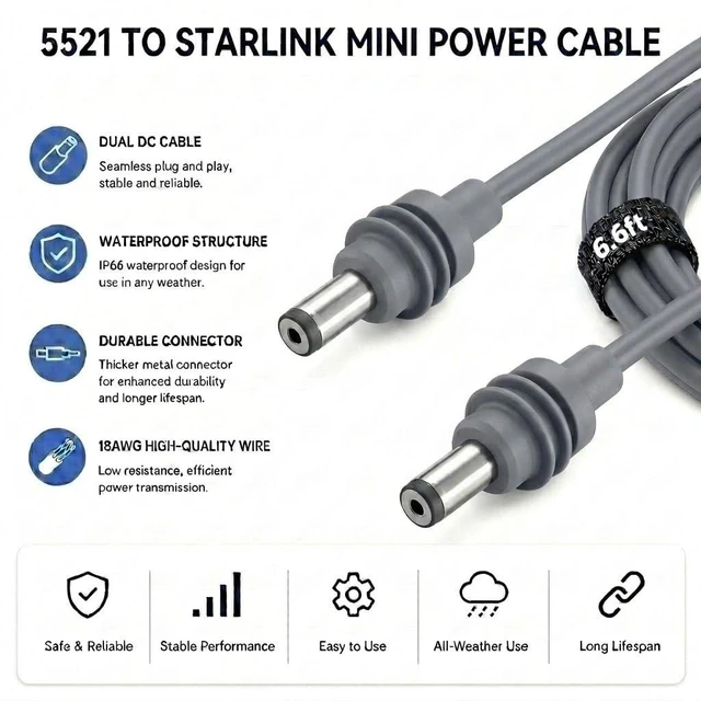 Alt view image 4 of 7 - GKP9 Starlink Mini Power Cable 16AWG 60W Starlink Mini Dc Power Cord (16.5FT), Compatible with Original Mini Starlink Accessories Adapters, Etc.Waterproof Design