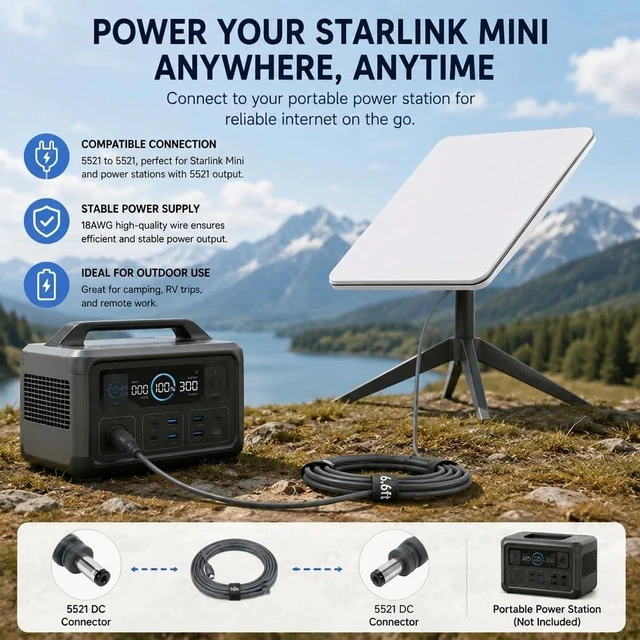 Alt view image 5 of 7 - GKP9 Starlink Mini Power Cable 16AWG 60W Starlink Mini Dc Power Cord (16.5FT), Compatible with Original Mini Starlink Accessories Adapters, Etc.Waterproof Design