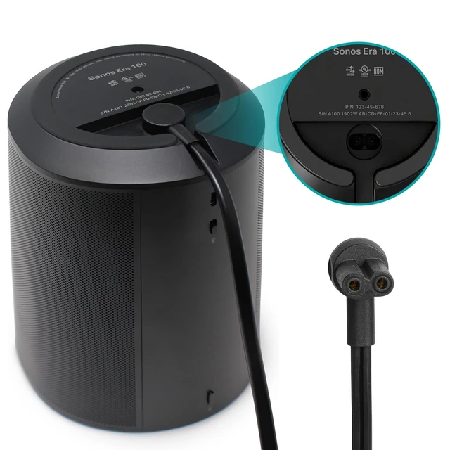 Alt view image 3 of 6 - 18 AW Power Cord for Sonos Era 100 and Era 300 Speakers, Sonos Beam Gen 2 Soundbar, RAY, ARC, SUB (GEN 3), SUB-Mini, AMP, Beam, Play Base, Five, PLAY5 (GEN 2) - Black Power Cable (16-Foot)