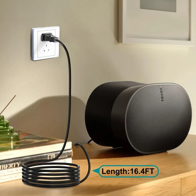 Alt view image 2 of 6 - 18 AW Power Cord for Sonos Era 100 and Era 300 Speakers, Sonos Beam Gen 2 Soundbar, RAY, ARC, SUB (GEN 3), SUB-Mini, AMP, Beam, Play Base, Five, PLAY5 (GEN 2) - Black Power Cable (16-Foot)