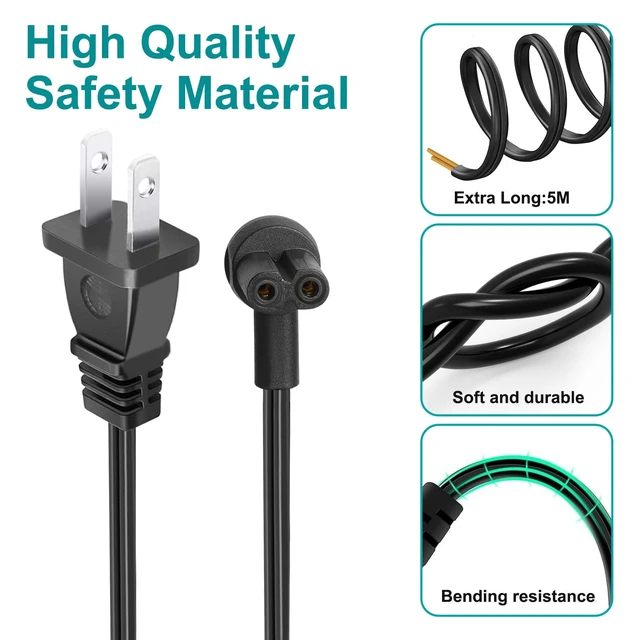 Alt view image 5 of 6 - 18 AW Power Cord for Sonos Era 100 and Era 300 Speakers, Sonos Beam Gen 2 Soundbar, RAY, ARC, SUB (GEN 3), SUB-Mini, AMP, Beam, Play Base, Five, PLAY5 (GEN 2) - Black Power Cable (16-Foot)