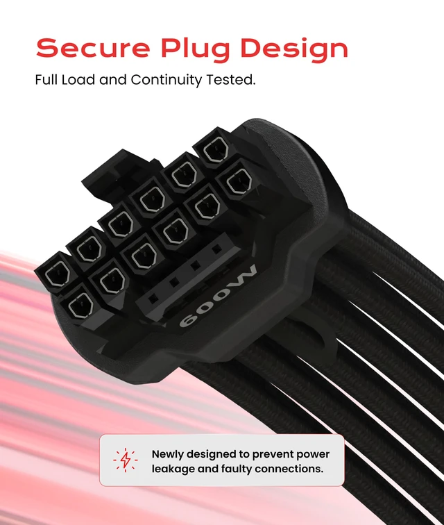 Alt view image 3 of 7 - 12VHPWR GPU Power Extension Cable | 45cm | PCIe 5.0 for RTX 5090, 5080, 5070, 12+4 to 4x8 Pin, 600W 16AWG
