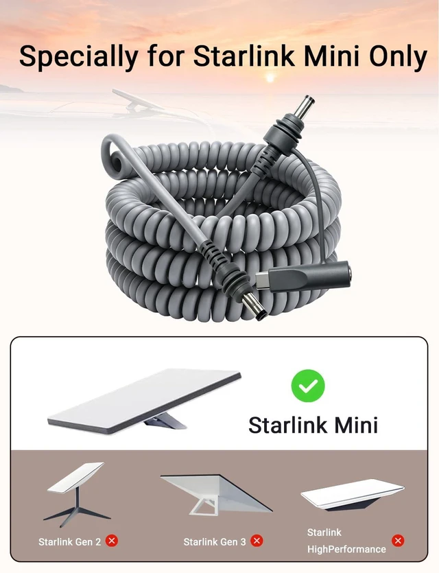Alt view image 2 of 7 - Starlink Mini Power Cable 19.7ft, 2-in-1 Coiled Starlink Mini Cable | 18AWG Waterproof Replacement DC to DC Power Cable, Starlink Mini USB C Cable Input PD100W 20V/3.5A, Work with 100W+PD Source