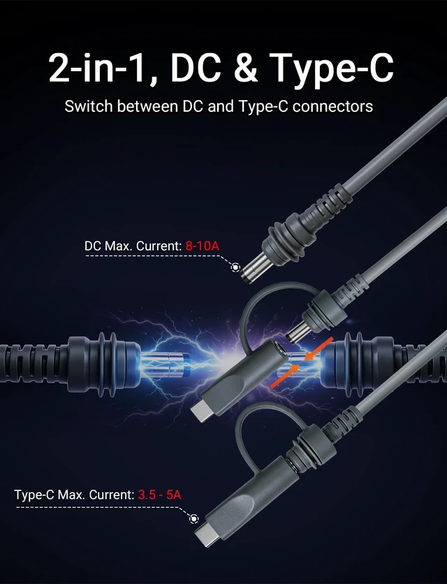 Alt view image 3 of 7 - Starlink Mini Power Cable 19.7ft, 2-in-1 Coiled Starlink Mini Cable | 18AWG Waterproof Replacement DC to DC Power Cable, Starlink Mini USB C Cable Input PD100W 20V/3.5A, Work with 100W+PD Source