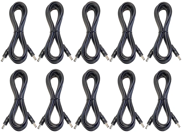 Main image of 10 Pack of 10ft 22AWG DC Power Cables Male to Male 120" 5.5mm X 2.1mm Barrel Plug