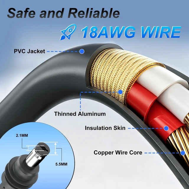 Alt view image 3 of 7 - Starlink Mini DC Power Cable 32.8FT/10M, 18AWG Waterproof Replacement DC Power Cord, Male to Male Charging Cable, Starlink Mini Accessories, Ideal for RV, Van, Truck, Camping