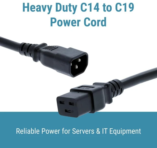 Alt view image 2 of 7 - C14 to C19 Power Cord 10ft, 14 AWG, 15A/250V, Black | Heavy Duty Server Power Cable, IEC 60320 C14 Male to C19 Female, 14 AWG, 15A/250V, 10ft, Black
