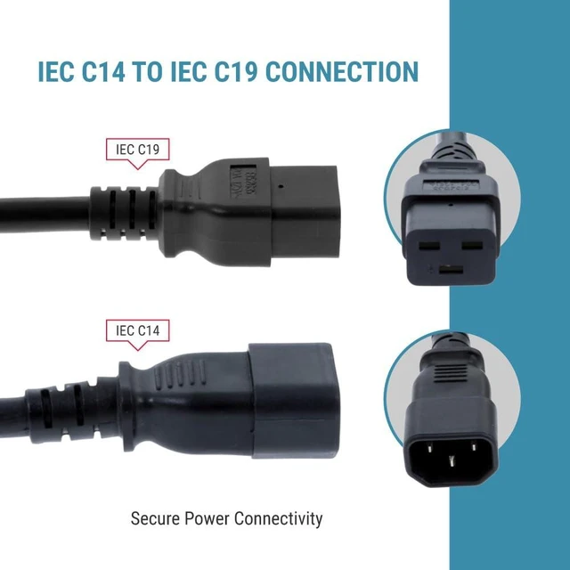 Alt view image 4 of 7 - C14 to C19 Power Cord 10ft, 14 AWG, 15A/250V, Black | Heavy Duty Server Power Cable, IEC 60320 C14 Male to C19 Female, 14 AWG, 15A/250V, 10ft, Black