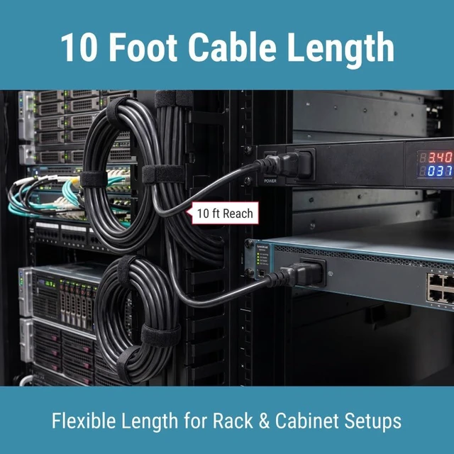 Alt view image 6 of 7 - C14 to C19 Power Cord 10ft, 14 AWG, 15A/250V, Black | Heavy Duty Server Power Cable, IEC 60320 C14 Male to C19 Female, 14 AWG, 15A/250V, 10ft, Black