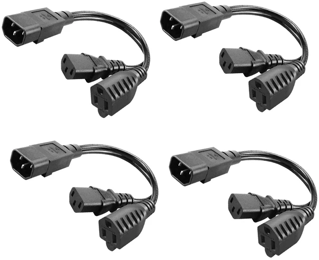 Main image of 4-Pack C14 to C13+NEMA 5-15R Y Splitter Power Plug Cord,Single C14 Male to C13+Nema 5-15R Female Splitter Adapter Cable Cord,30cm