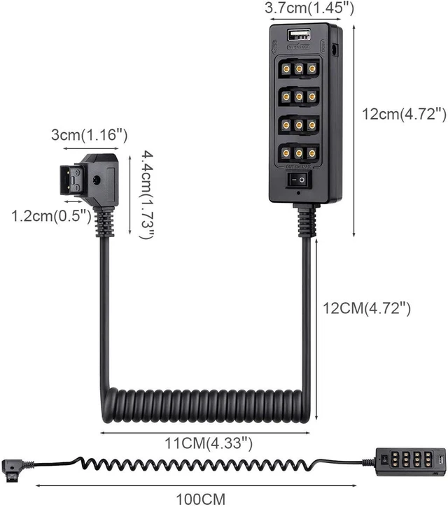 Alt view image 2 of 7 - Alvin's Cables D-tap Splitter Cable with Power Switch Male DTap to 4 Female D Tap 2 DC USB for V-Mount Battery for ARRI/RED Camera LCD Monitor LED Video Light Bidirectional Pluggable