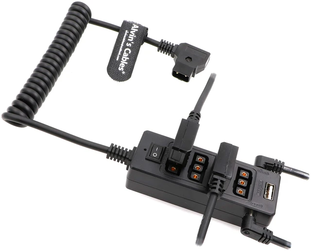 Main image of Alvin's Cables D-tap Splitter Cable with Power Switch Male DTap to 4 Female D Tap 2 DC USB for V-Mount Battery for ARRI/RED Camera LCD Monitor LED Video Light Bidirectional Pluggable