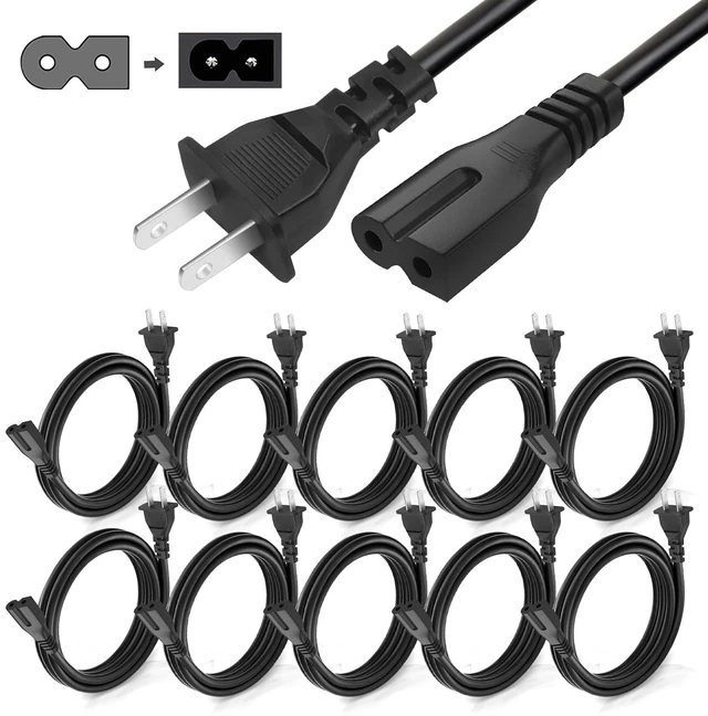 Main image of (10-Pack) Polarized Power Cord, C7 2 Prong AC Power Cable, Compatible with Vizio D, E, M Series HDTV TV, Vizio Sound Bar, TV Power Cord Replacement. (3-Feet)
