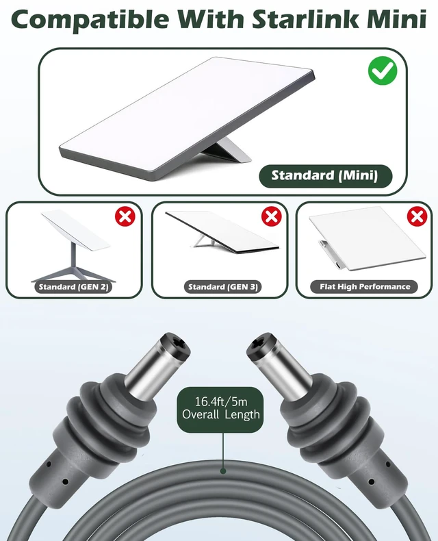 Alt view image 2 of 7 - 16.4FT Starlink Mini Cable, Starlink Mini DC to DC Power Cable for Accessories Replacement Cord Starlink Power Cord Barrel Jack Charging Cord 5.5 * 2.1mm Outdoor Waterproof 18AWG Copper Wire Gray
