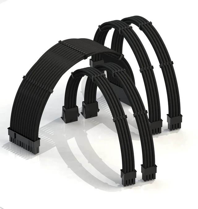 Main image of AVA 50cm PSU Cable Extension Sleeved Custom Mod GPU PC Braided w/Comb Kit | 1 x 24 P (20+4) | 2 x 8 P (4+4) CPU | 2 x 8 P (6+2) GPU Set | 500mm - Black