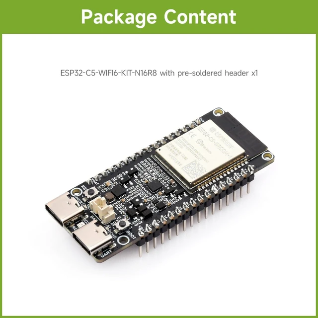 Alt view image 2 of 7 - ESP32-C5 Dual-Band Wi-Fi 6 Development Board, 240MHz RISC-V Processor, ESP32-C5-WROOM-1 Series Module, Multi-Protocol RISC-V MCU, 8MP PSRAM, with Pre-soldered Headers