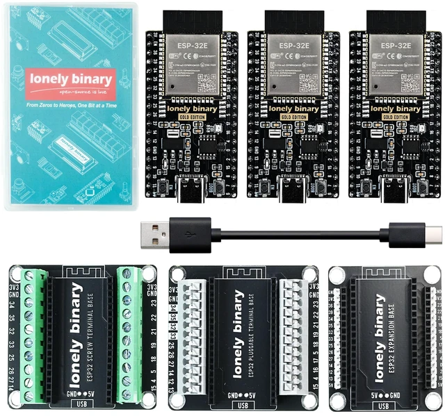 Main image of 3-Pack ESP32 Gold WiFi BT 3 Expansion Bases for C++ | Dual Core WiFi Bluetooth MCU, Screw & Non-Screw Expansion Boards, Type C Compatible with C++