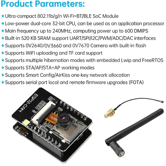 Alt view image 6 of 7 - 2 Pcs ESP32 CAM Development Board,OV3660 Camera for ESP32-CAM MB Micro USB WiFi/Bluetooth Development Board,DC 5V Dual Core Development Board with 2.5G Antennas IPEX, TF Card Module