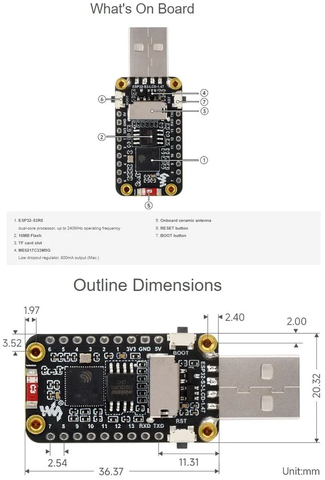 Alt view image 5 of 7 - ESP32-S3 1.47inch Display Development Board,172×320 Resolution 262K Color RGB LED,Supports Multiple Peripherals