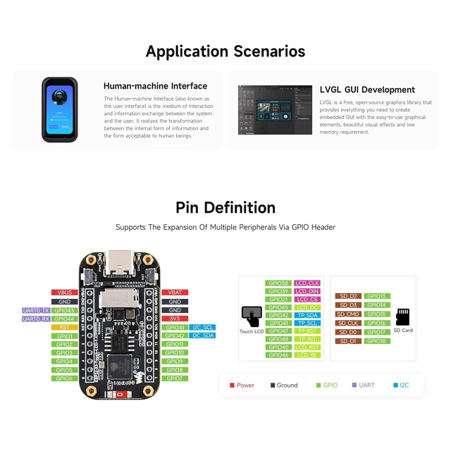 Alt view image 6 of 7 - ESP32-S3 1.47inch Touch Display Development Board, 172×320 Resolution, 262K Display Color, Supports 2.4GHz Wi-Fi/BLE 5, 240MHz LX7 Dual-core Processor