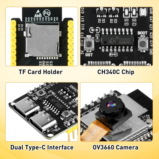 Alt view image 6 of 7 - ESP32-S3-CAM Development Board with OV3660 Camera +Antenna, 16MB Flash 8MB PSRAM ESP32-S3 N16R8 Module with Dual USB-C WiFi BT MCU Microcontroller for IoT, MicroPython,DIY Projects and AI Project