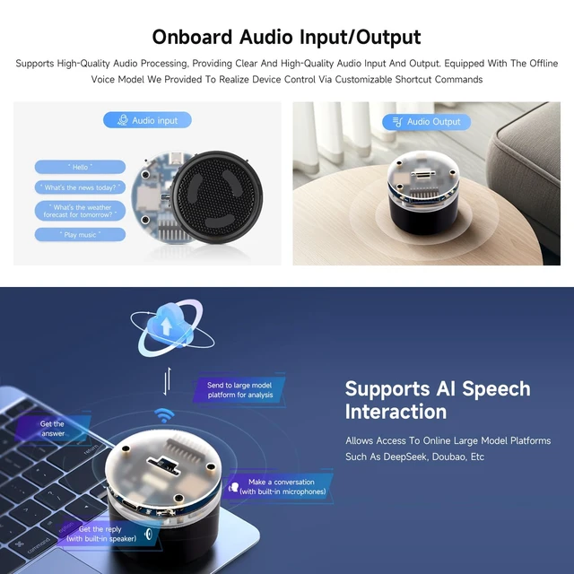 Alt view image 6 of 7 - ESP32-S3 AI Smart Speaker Development Board, Dual Microphones, Noise Reduction, RGB Lighting, External Display & Camera Support